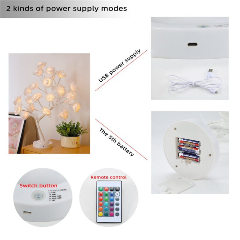 16 Colour RGB Rose Lamp,Colour Change 24 Led Rose Tree Lamp,Remote Control Rose Table Lamp