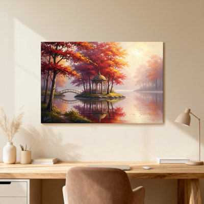 Plants &Flowers Autumn Lake Gazebo Reflection Trees Bridge Sunset Colors