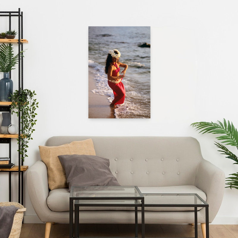 Hula Dancer Hawaii at Waters Edge Surf Beach Flower Art mural, H 24 po x l 16 po