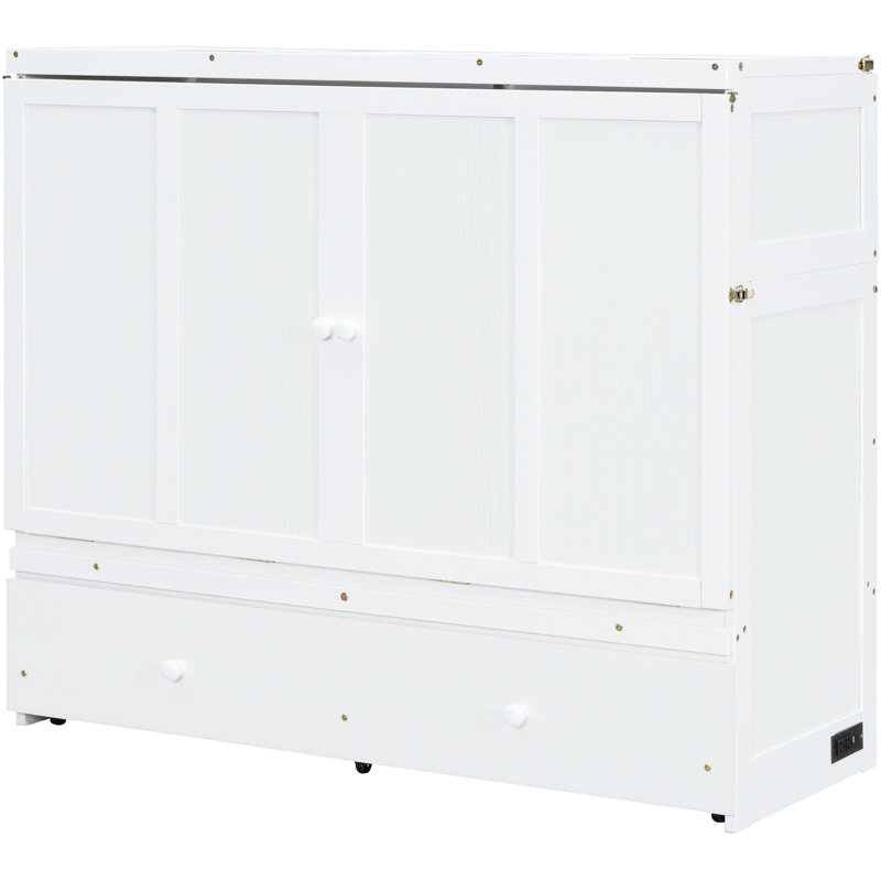 Lit blanc avec port et armoire spacieuse avec tiroir de rangement - Stable chargeant un espace généreux, Lit double, Blanc