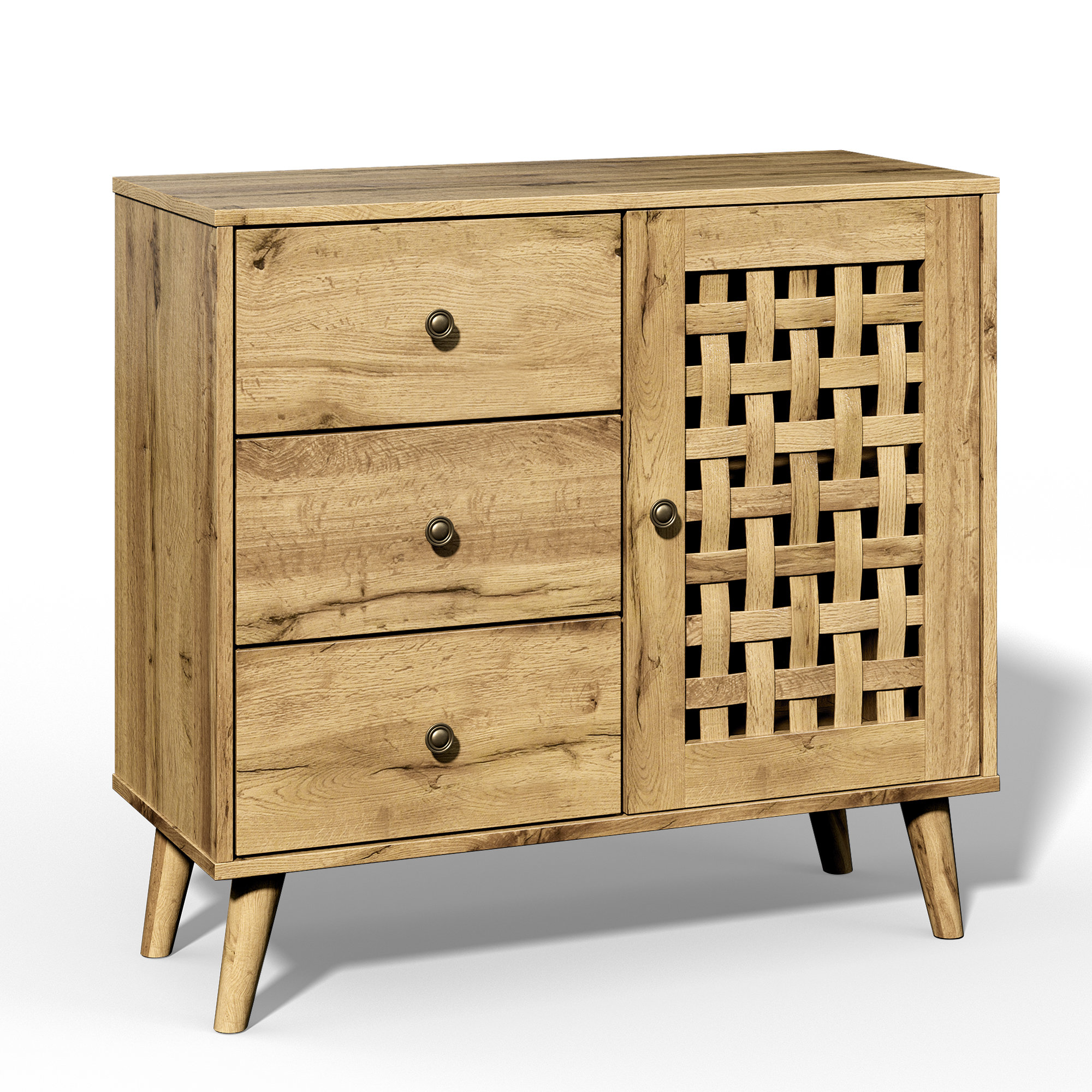 Bay Isle Home™ Vintage Wooden Storage Cabinet With Basket Weave Wooden ...