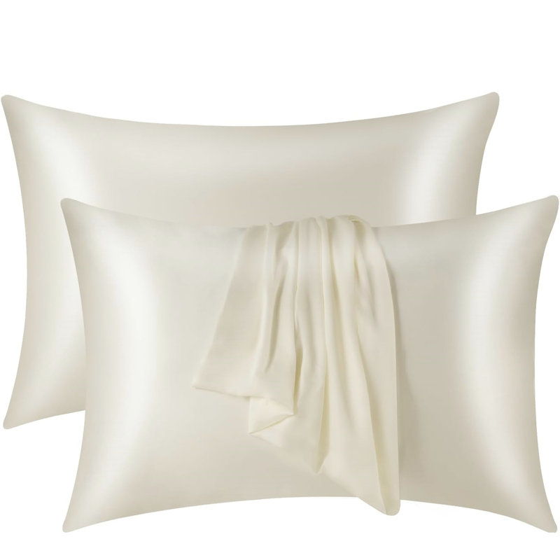 Ensemble de 2 taies d'oreiller en soie pure Kasentex - Doux et lisse avec fermeture à enveloppe, Blanc