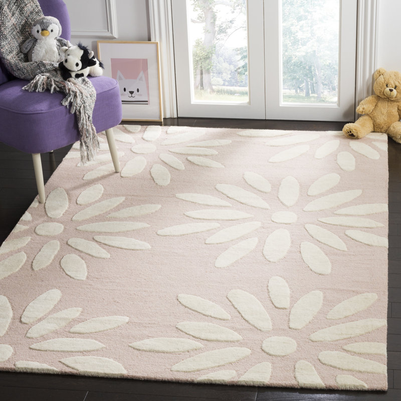Tapis floral rose / ivoire en laine touffetée à la main Claro, Rectangle 3 pi x 5 pi