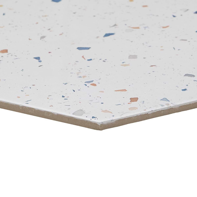 Six Hexagon 12.5" Terrazzo Look Matte Porcelain Tile, Multi White