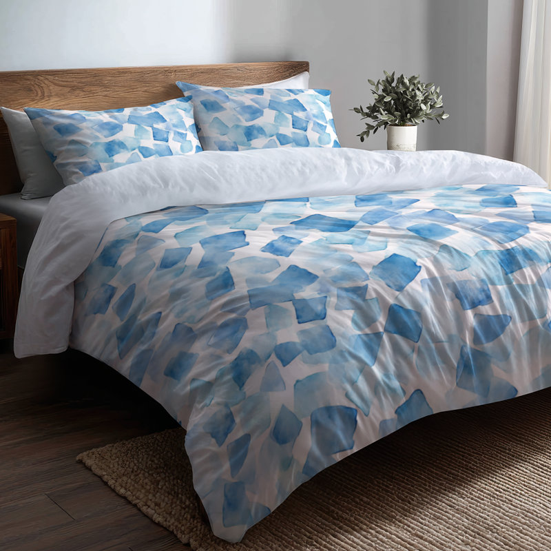Ensemble de housse de couette et coussin décoratif Coastal Bedding of 3 - Abstract Blue Whisper
