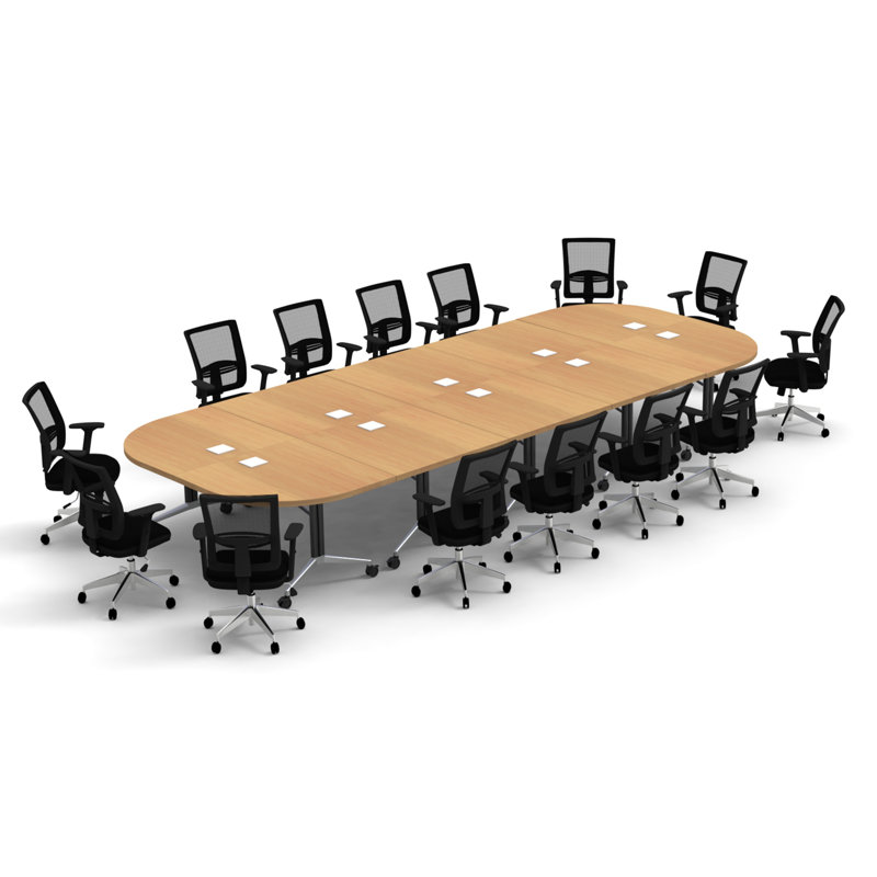 Rectangle 14 Person 80'' L Training Table and Chair Set with Cable Management, Beech