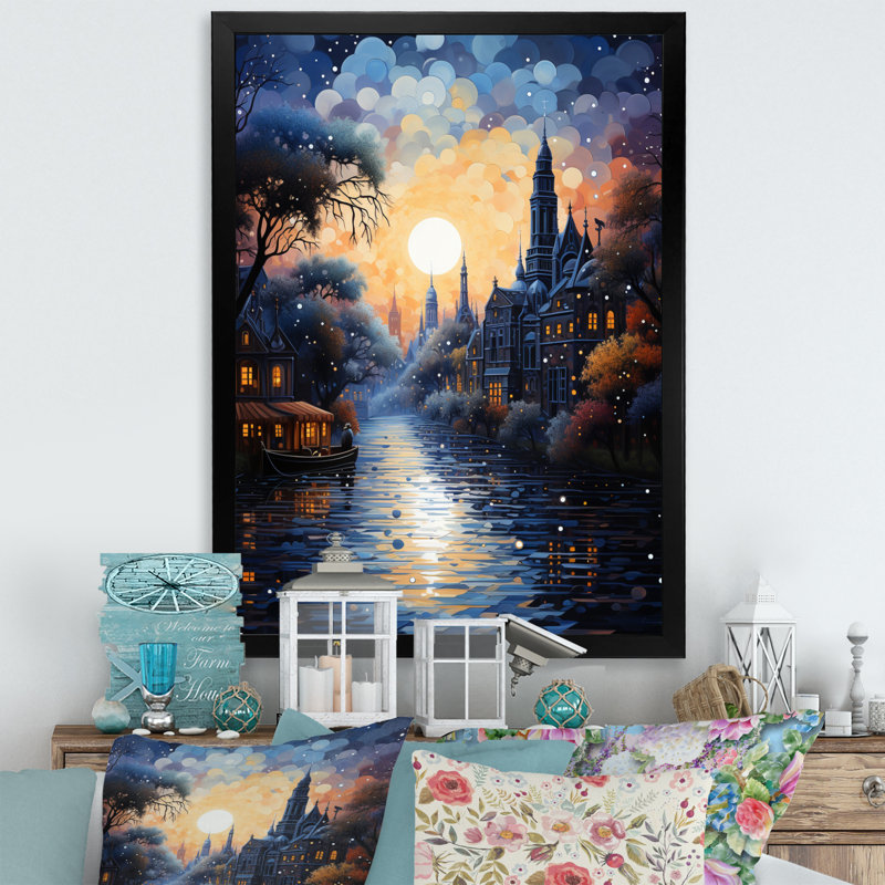 Impression sur toile Blue Canal, Cadre photo noir, H 20 po x l 12 po x P 1 po