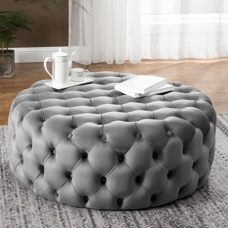Crone 99cm Wide Tufted Round Ottoman, Grey