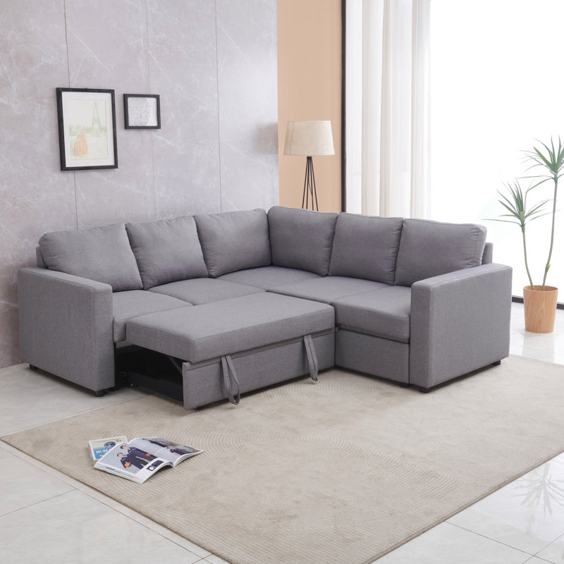 Sectional Sofa Bed For Living Room, Gray Polyester