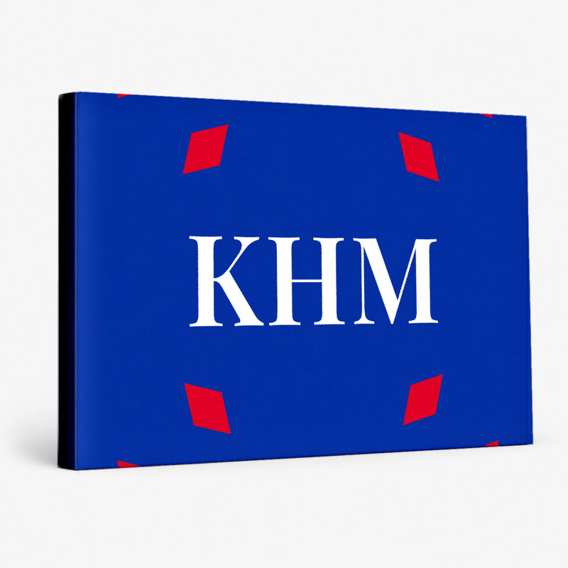 Drapeau du Cambodge, monogramme de diamant de luxe - rouge bleu blanc - art mural sur toile, H 11 po x l 14 po