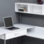Bureau d'ordinateur, bureau personnel, coin, tiroirs de rangement, forme de L, bureau, ordinateur portable, stratifié blanc, métal gris, contemporain, moderne-1148632760