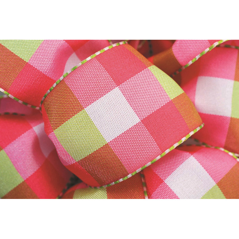 Ruban à carreaux câblé, Rose vif / kiwi / blanc