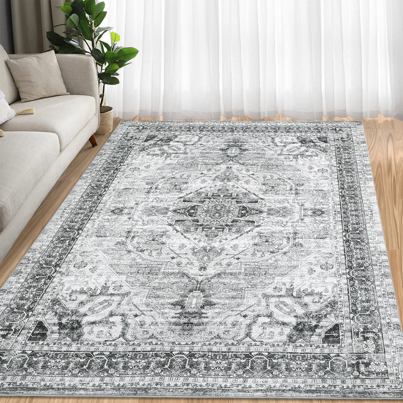 Oriental Machine Washable Rug for Living Room Bedroom Vintage Non-Slip Rug with Rubber Backing for Hallway Playroom Office Kitchen Dining Room Dorm and Bedside Decor