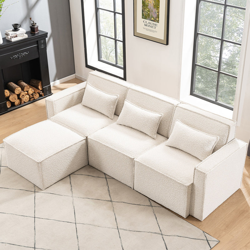 Canapé modulaire rembourré 4 pièces Taufner, Boucle blanc