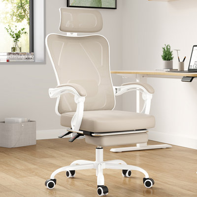 Ergonomic Office Chair With Footrest, Mesh Office Desk Chair With Headrest, High Back Computer Chair With Adjustable Lumbar Support For Office Study R