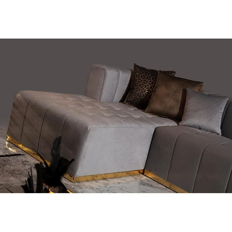 Canapé modulaire 3 pièces Awalt, Velours gris velours