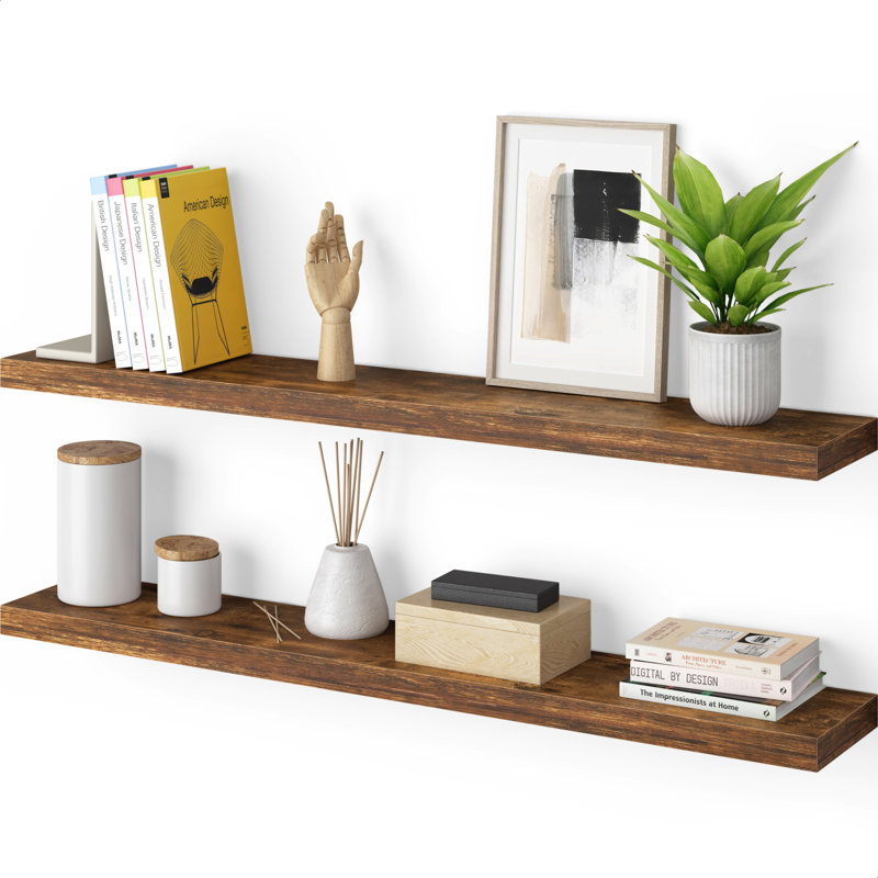 Miami 48" W x 8" D Floating Shelves Set with Invisible Wall Mount Brackets, Brown