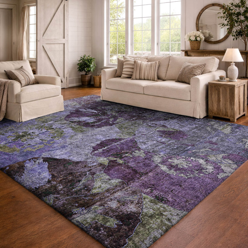 Premium Machine Washable Dream Shag ADS555 Abstract Fauna Rug, 8' x 10', Purple