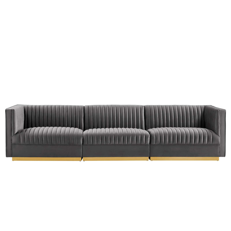 Canapé à accoudoirs carrés en lin 118 po, Velours gris