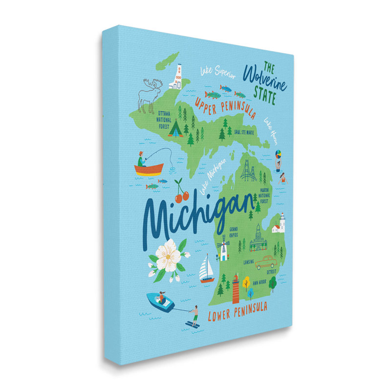 "Everyday Michigan", carte illustrée par Nina Seven, H 30 po x l 24 po x P 1,5 po
