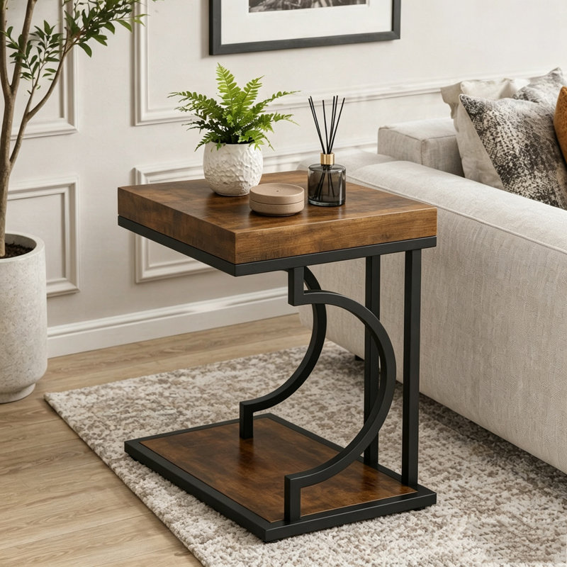 Table de chevet, table de bout, Noir et brun