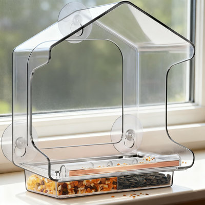 One-Piece Window Bird Feeder With Heavy-Duty Suction Cups, Lift-Out Drainage Tray, Shatterproof Polycarbonate Design For Cardinals, Mockingbirds And All Weather Conditions