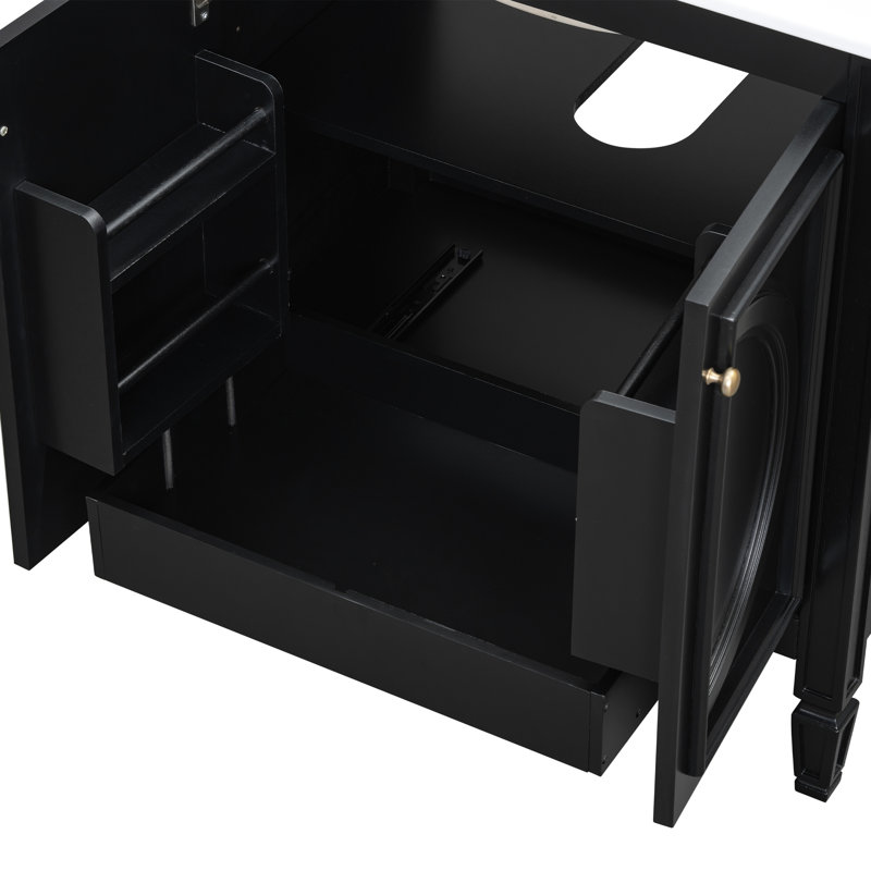 Meuble-lavabo de 60 po pour lavabo double, construction en bois massif, design rétro, lavabo en céramique avec trop-plein en métal, meuble-lavabo ajustable avec tiroir de rangement de 60 po, style rétro élégant et armoire