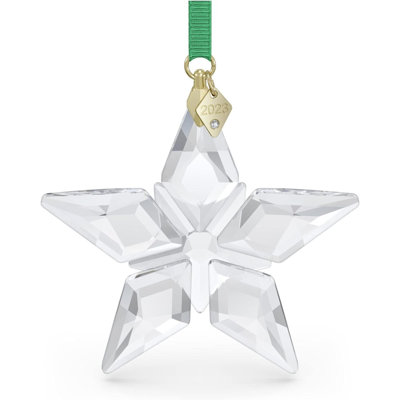 Ornement en édition Annuelle 2023, étoile en cristal transparent avec 97 facettes, étiquette de finition dorée, faisant partie de la collection Annuel Swarovski