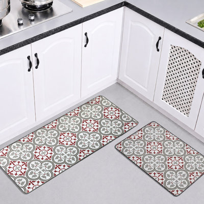 Vintage Mosaic Kitchen Runner Mats Tile Design, Ideal For Homeowners & Renters, 32"/47"L x 20"W