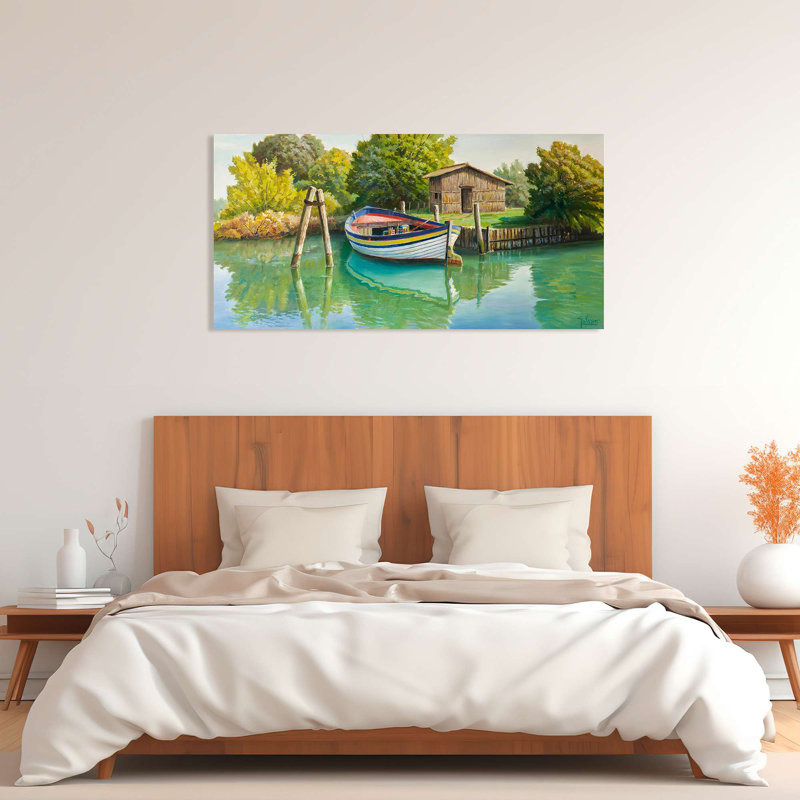 Boat On The River by Adriano Galasso - Wrapped Canvas Print, 35cm H x 70cm W x 4cm D