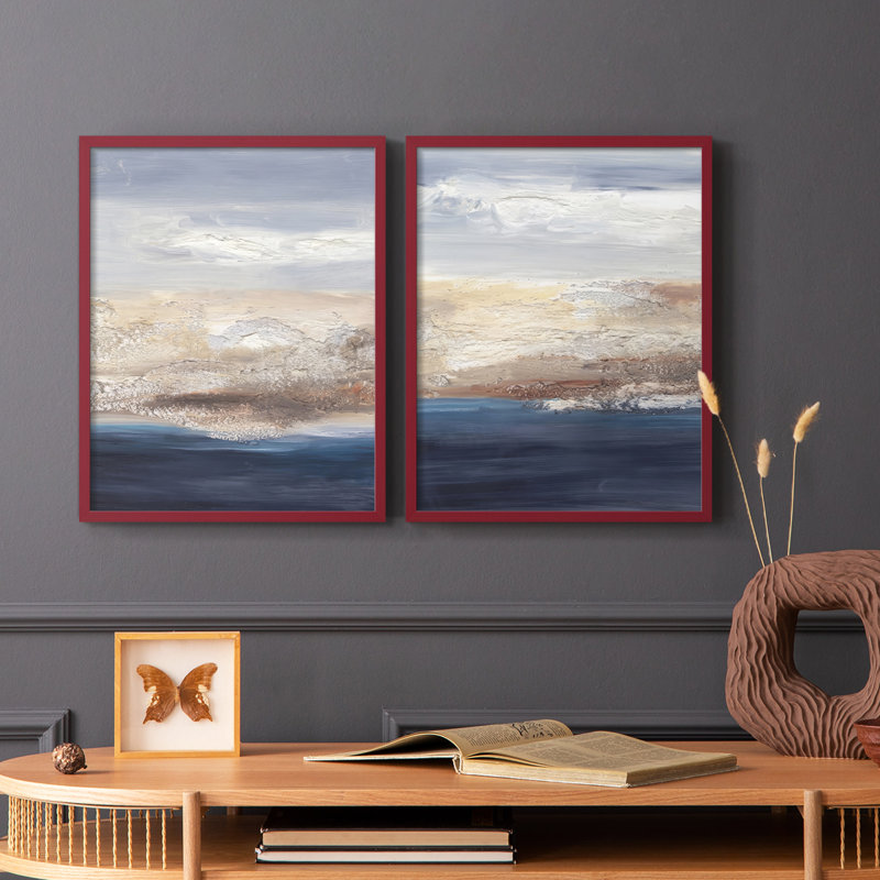 «Tidal Seafoam Horizon I», reproduction encadrée de qualité supérieure - prête à être accrochée - aucun clou requis - aucun clou requis
