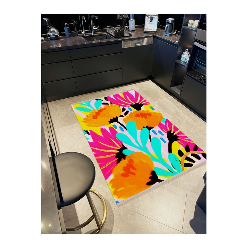 Tapis décoratif lavable à la machine multicolore, Sous-tapis rectangulaire de 3 pi 3 po x 4 pi 11 po