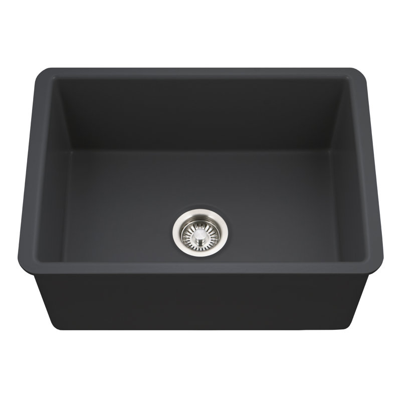 Évier de cuisine à simple cuve encastrable en argile réfractaire de 26 pouces Houzer - PTU-2800, Noir