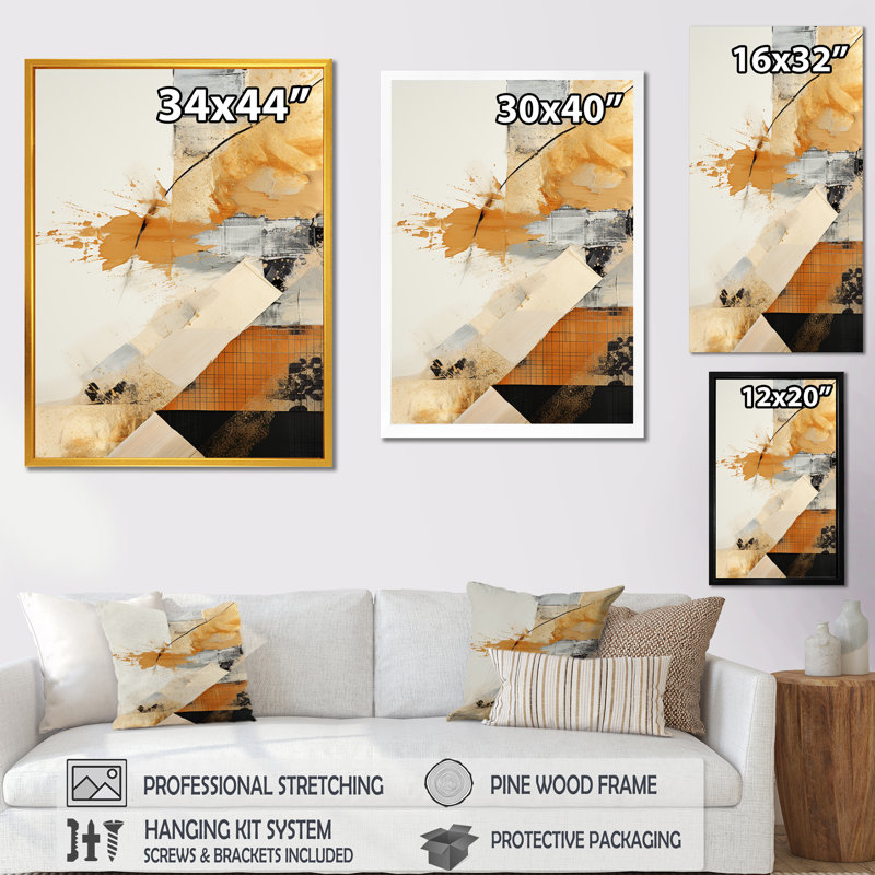 «Grey Sunset Collage III - Abstract Collages», art mural, Cadre flottant noir, H 20 po x l 12 po x P 1 po