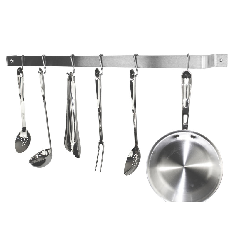 Handcrafted Easy Wall Mounted Pot Rack, 3" H x 36" W x 3" D, Stainless Steel