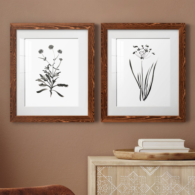 Inky Botanical I - ensemble de 2 peintures, H 20 po x l 34 po x P 1,5 po, Papier avec cadre érable