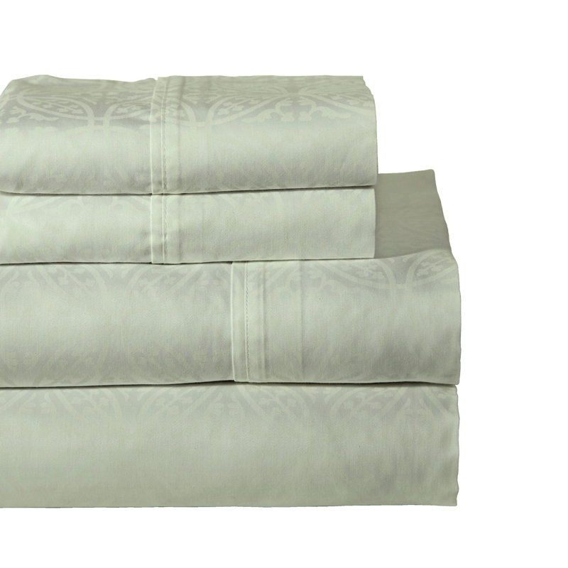 100% Cotton Tone-on-Tone Print Sheet Set, Full/Double Sheet Set with 2 Pillowcases, Blue