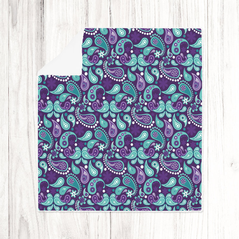 Jeté , L 50 po x L 60 po, Motif cachemire, Bleu/mauve