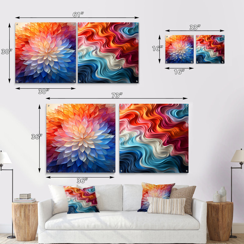 Multicolore Op Art Ethereal Kaléidoscope - ensemble d'art mural acrylique sur verre Op Art, H 16 po x l 33 po