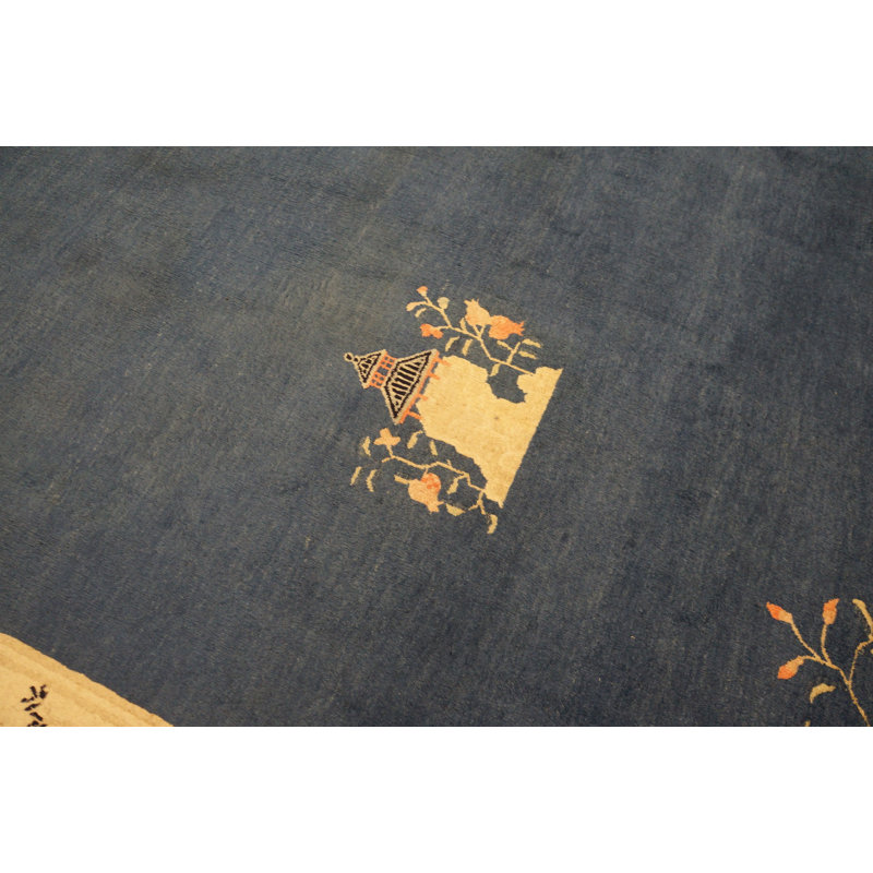 Antique Large Peking Wool Blue Hand Knotted Pile Rug