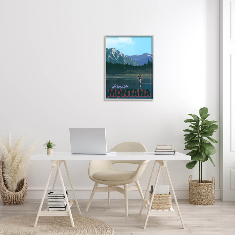 Découvrez le lac Montana, scène de pêche, estampe numérique par David Owens Illustration, H 30 po x l 24 po x P 1,5 po