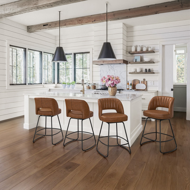 26''H Swivel Barstools With Metal Legs, 3, Brown