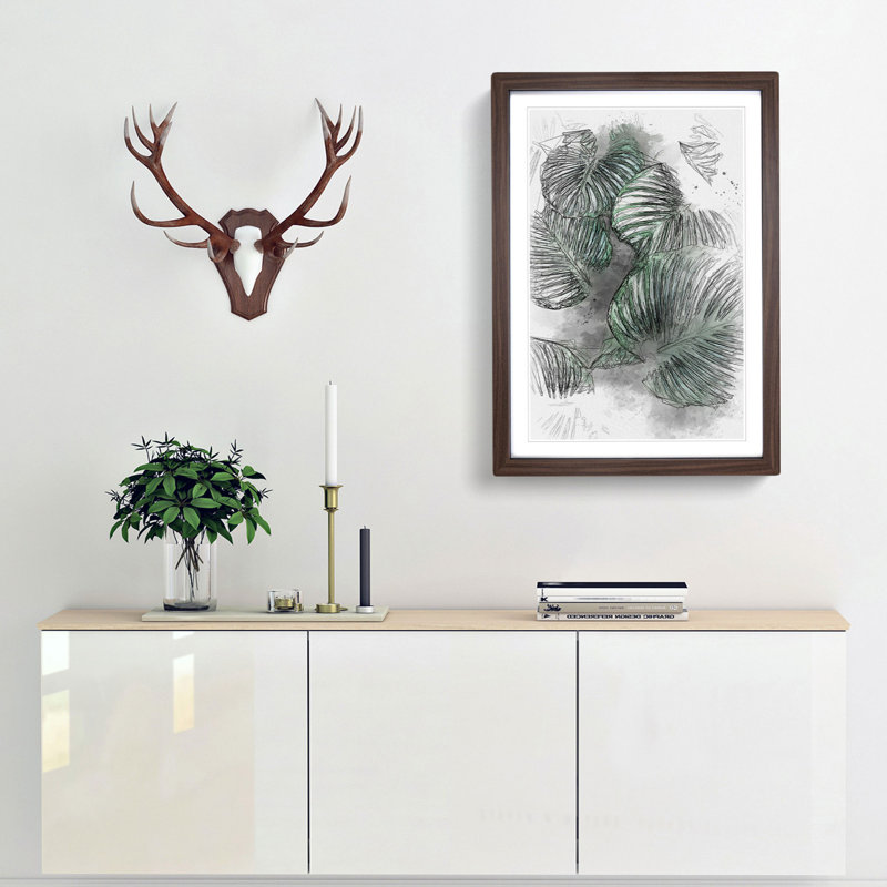 Gathered Green Plant Leaves in Abstract - Framed Print, 87cm H x 62cm W x 2cm D, Walnut Framed