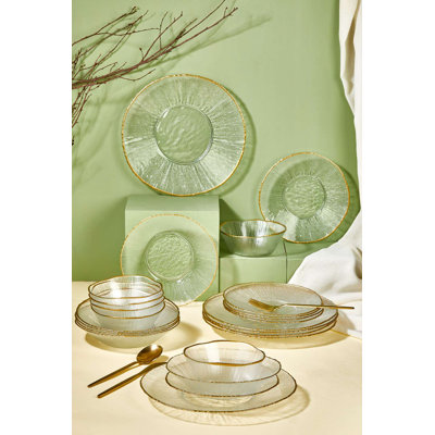 Service de table élégant 24 pièces, 100% verre | Comprend 6 assiettes de service (11,0 po), 6 assiettes à dessert (8,3 po), 6 assiettes à dîner (8,3 po), 6 bols (5,9 po) | Parfait pour les occasions spéciales, ne va pas au lave-vaisselle ni au micro-ondes