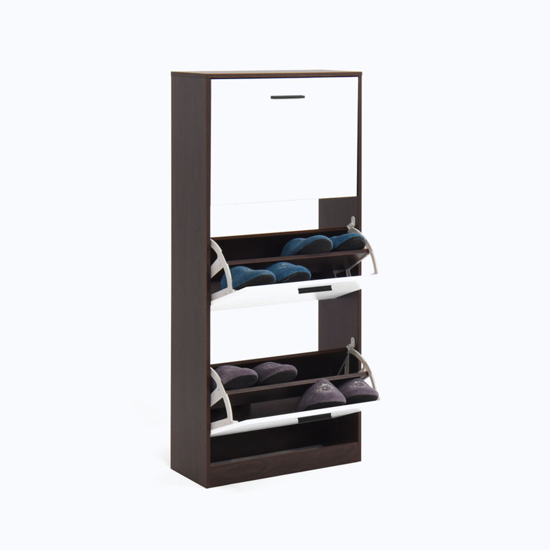 Shoe Storage Cabinet with 3 Flip Drawers, Walnut