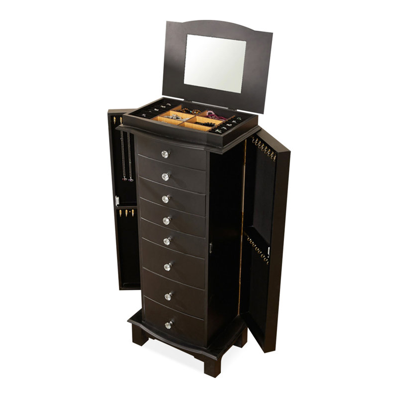 Black Rectangular Solid Wood Jewelry Armoires