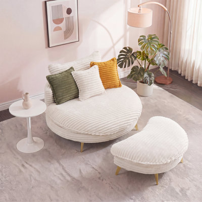 Aurora Mid-Century Modern Loveseat Sofa Bed With 3 Pillows & Metal Tapered Legs, Beige/Yellow/Green
