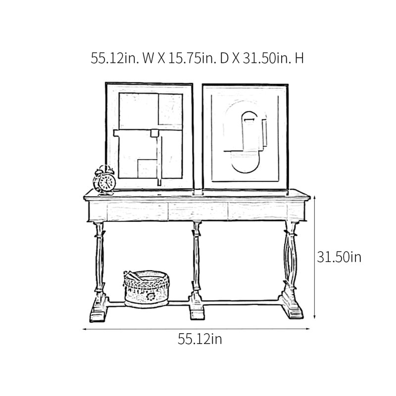 Console Retro Classical, H 31,5 po x l 55,12 po x P 15,75 po, Brun