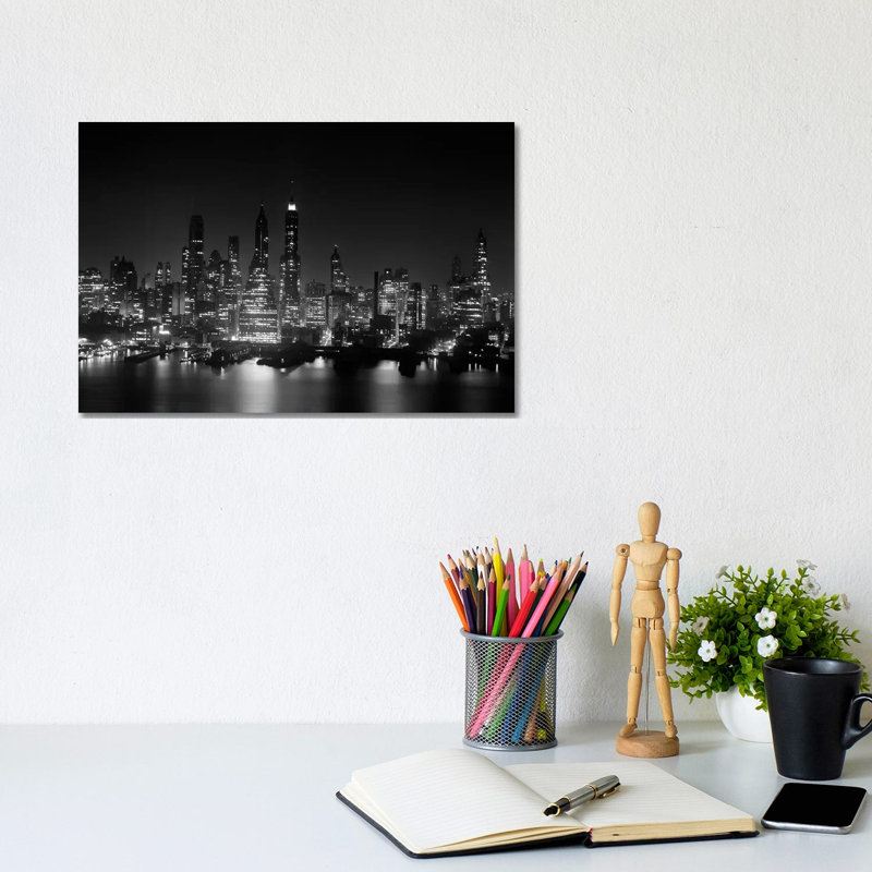 1950s Night Skyline Empire State Building Above Hudson River Midtown Manhattan New York City USA - Wrapped Canvas Print