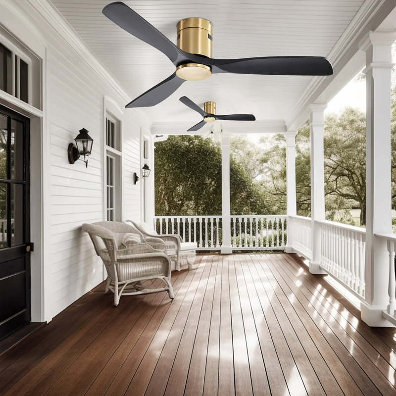 Indoor 52 Inch Ceiling Fan Without Light 3 Solid Wood Fan Blade Noiseless Reversible Dc Motor Remote Control For Living Room